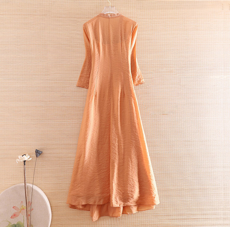 High-end Chinese Style Spring Women Dress Ethnic Style V-neck Retro Embroidery Elegant Floral Lady A-line Party Dress S-XXL