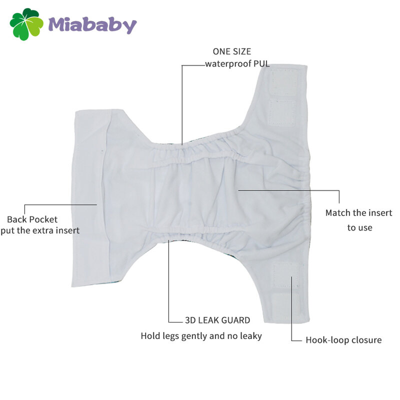 Miababyフック & ループosポケット布おむつ、ポケット、防水と通気性、3-15キロ赤ちゃん