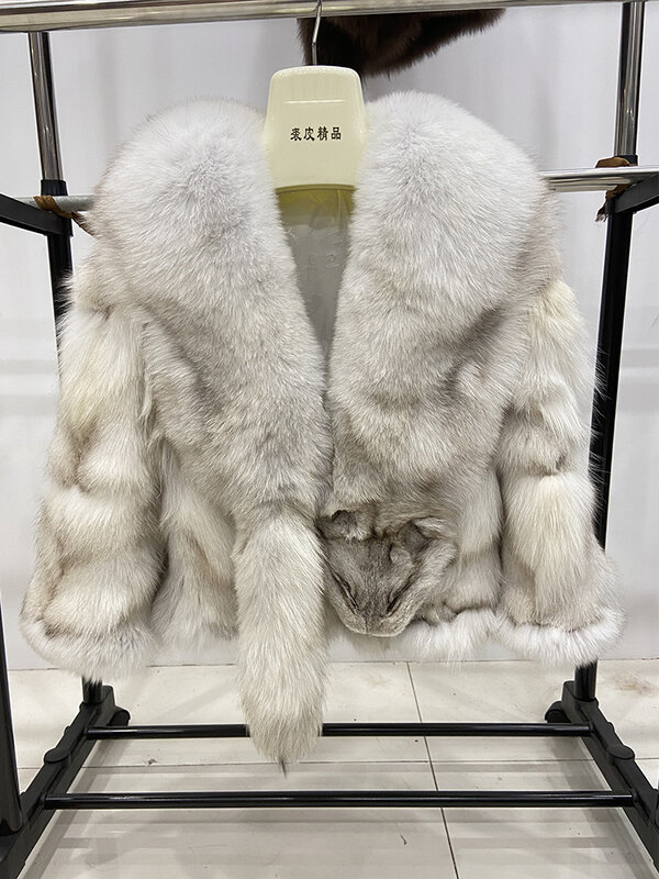 Women Winter Thick Warm Real Fox Fur Coat Fashion Female Natural Fox Fur Collar Three Quarter Sleeve Lady Outwear