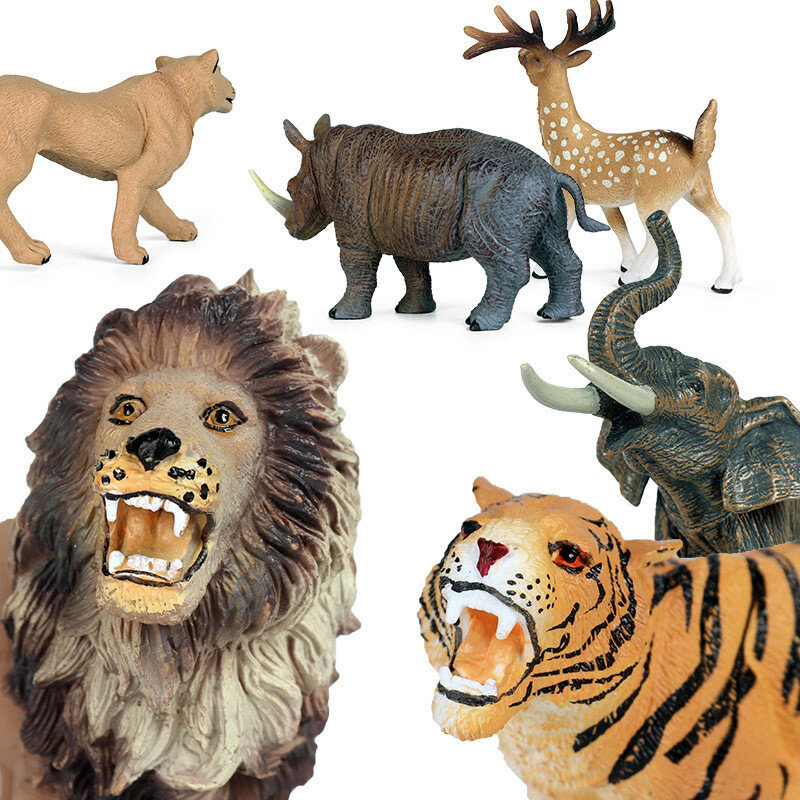 대형 야생 동물 코끼리 사자 호랑이 코뿔소 흰색 꼬리 사슴 치타 플라스틱 PVC 액션 피규어, 어린이 교육용 장난감