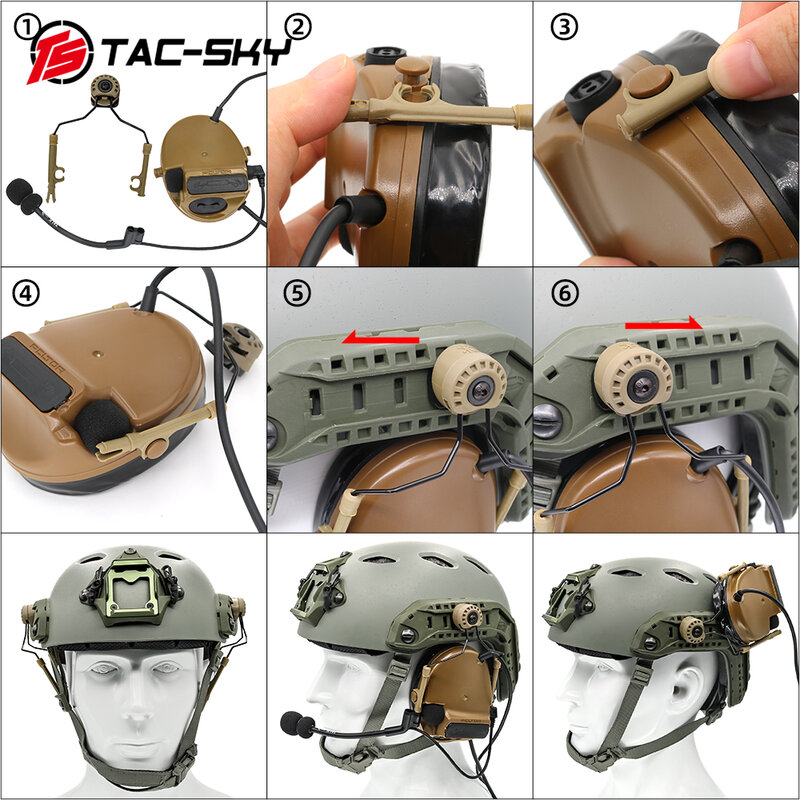 TAC-SKY táctico COMTAC I II III IV, auriculares de tiro con reducción de ruido para caza, adaptador militar, Riel de arco para casco, soporte de OPS-CORE