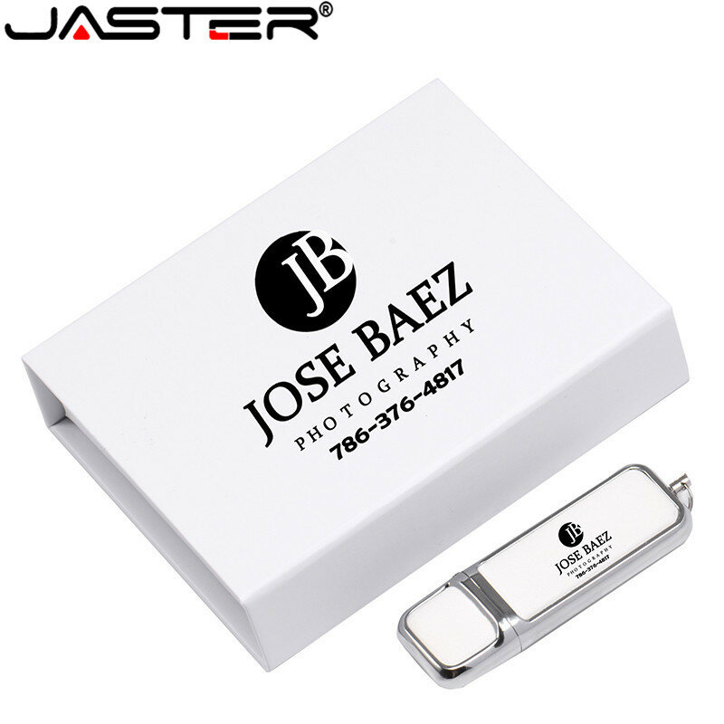 JASTER USB แฟลชไดรฟ์สีดำกล่อง Memory Stick โลโก้ที่กำหนดเองไดรฟ์ปากกาหนังสีขาว Pendrive ธุรกิจของขวัญ128GB 64GB 32GB 16GB