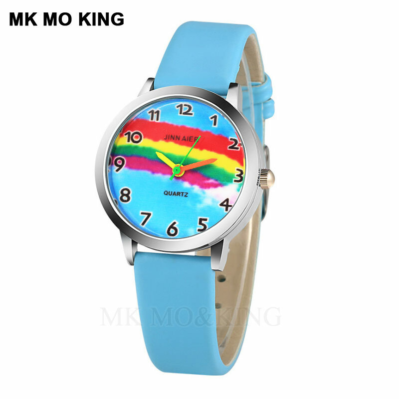 Rainbow Kartun Lucu Pink Biru Langit Merah Anak Anak Laki-laki Anak Perempuan Anak-anak Digital QUARTZ Wrist Watch Clock Hadiah Gelang Relogio