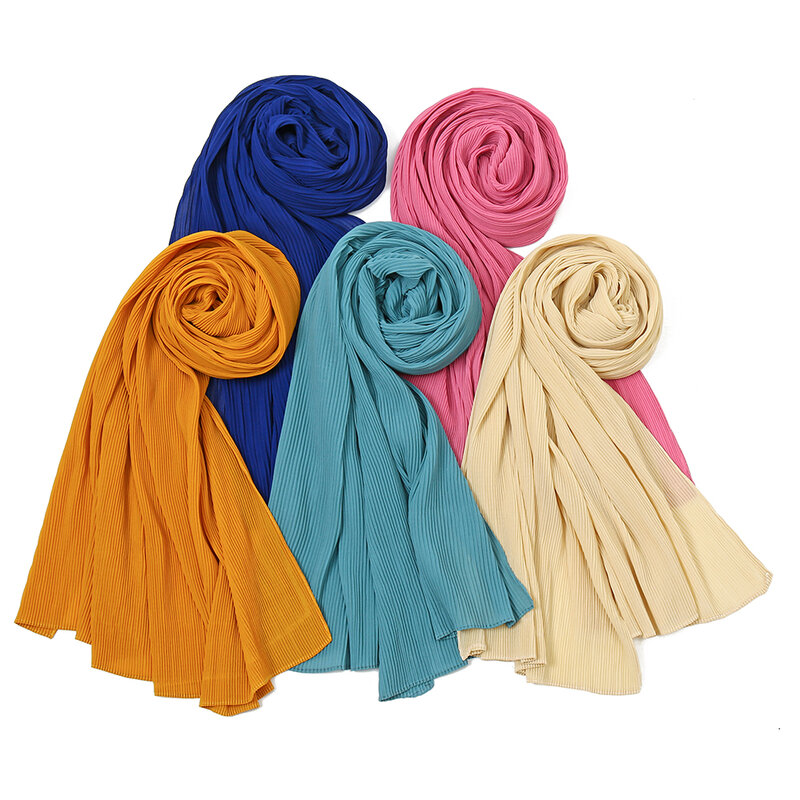Summer New Chiffon Wrinkled Scarves Women Muslim Hijabs Long Shawl Beautiful Voile Chic Headwrap Soft Plain Islam Headscarf