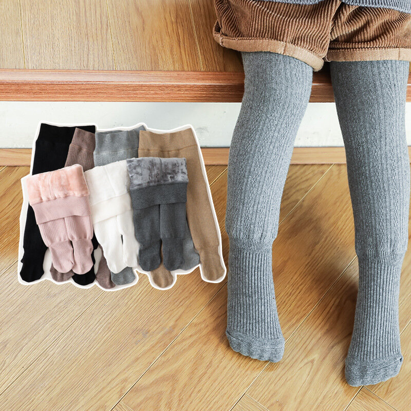 2022 Baby Girls Winter New Plush White Bottomed Pantyhose Children Thickened Leggings Solid Color Baby Warm Pantyhose for Girls