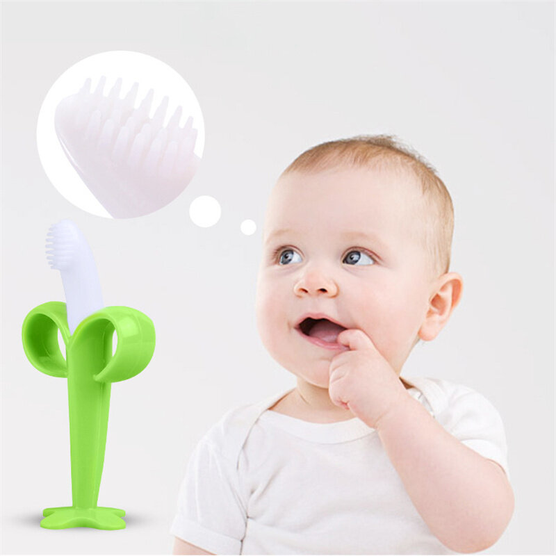 Bayi Silikon Pelatihan Sikat Gigi BPA Gratis Bentuk Pisang Aman Menjajakan Teether Mengunyah Mainan Tumbuh Gigi Cincin Hadiah Bayi Bayi Mengunyah