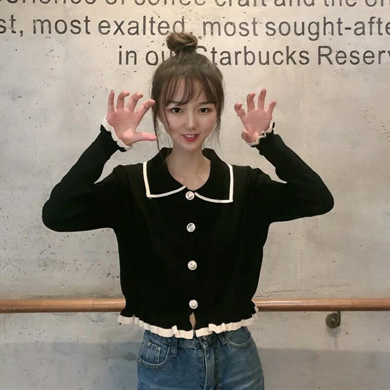 Nowy damski sweter elegancki kołnierzyk z kołnierzem damski koreański bluzki damskie swetry jesienno-zimowe ubrania