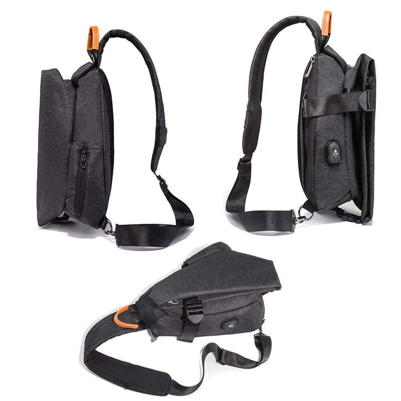 メンズ多機能チェストバッグ,メンズショルダーバッグ,USB充電ポート付きメンズ防水バッグ