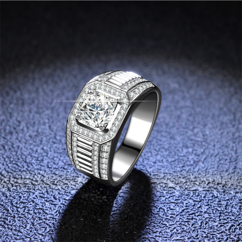 925 colorfast srebrny pierścionek D kolor Mossan diamentowy kolor szybki srebrny pierścionek męski klasyczna biżuteria zaręczynowa