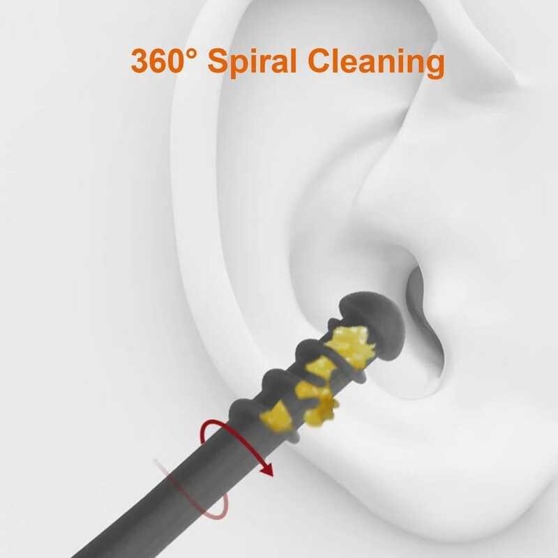 Herramienta de eliminación de cera de oído, palitos de limpieza de oreja, removedor de silicona, limpiador de oreja de doble cabeza, hisopo en espiral de 360 °, 1 Juego