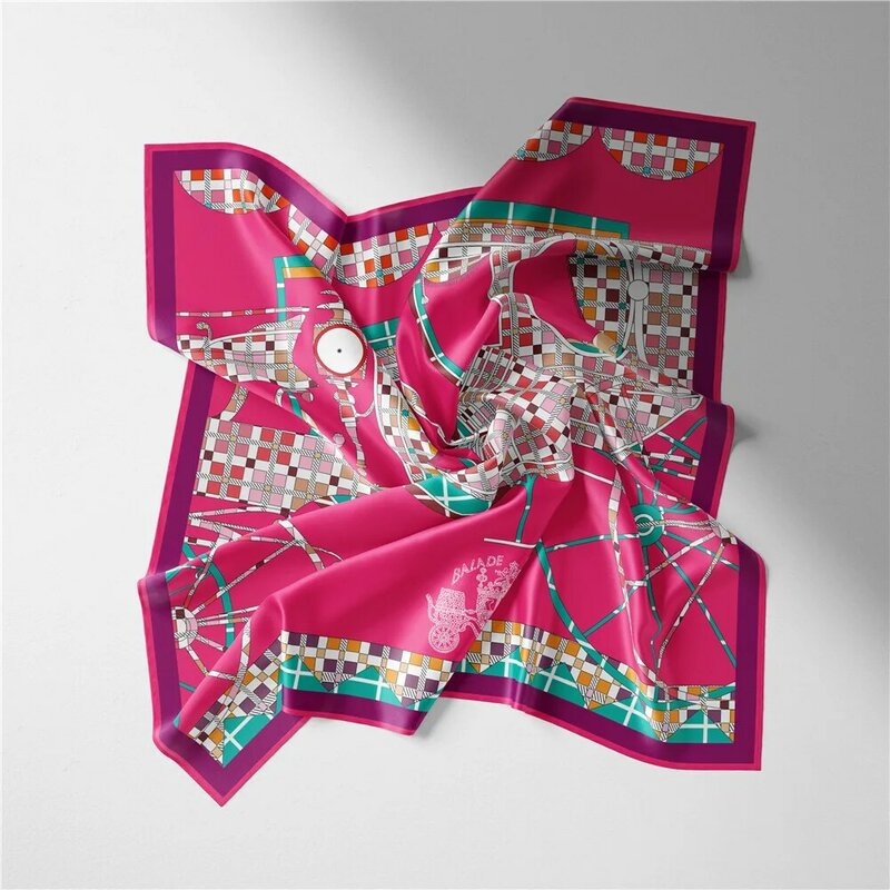 53cm treliça roda impressão marca lenço quadrado 2023 design de seda lenço feminino bandana luxo bandana moda hijab neckerchief