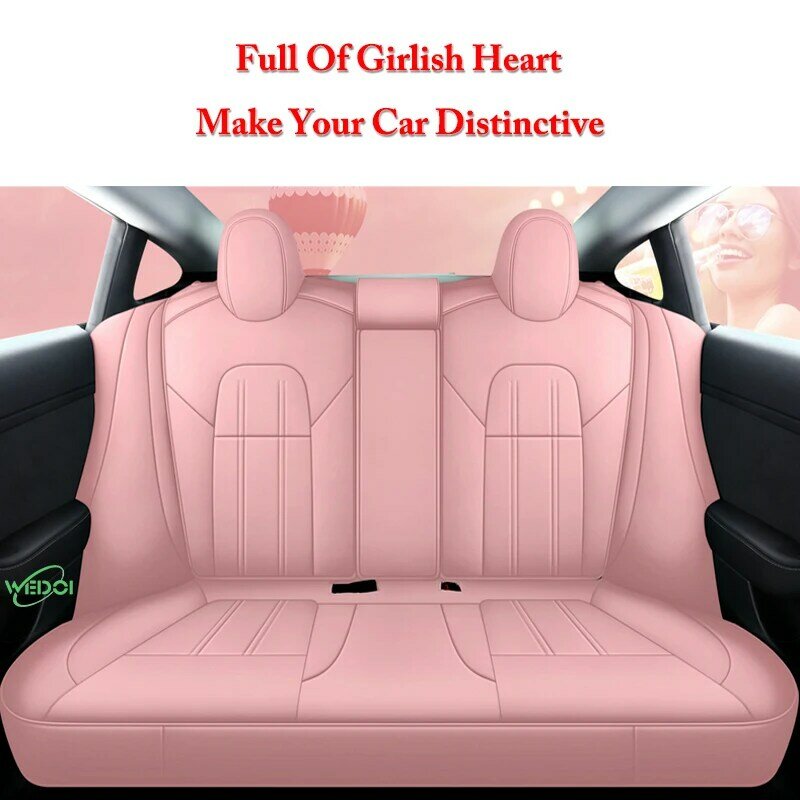 WEDOI Car Seat Cover For Tesla Model 3 2021 PU Leather Pink Full Surrounded Cushion Protector For Tesla Accessories 2021