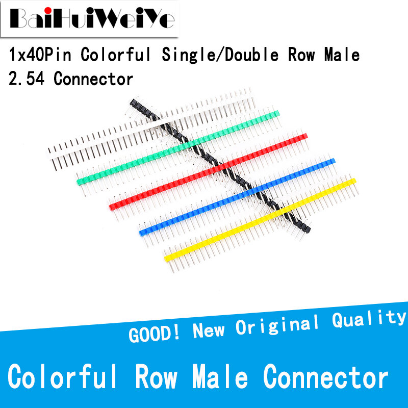 Tira do conector do cabeçalho do pino quebrável masculino e feminino para Arduino, linha colorida, simples ou dupla, 40 pinos, 1x40, 2x40, 2,54, 10pcs por lote