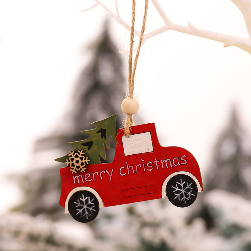 Ornamentos de carro pequena árvore de natal pendurado pingentes de madeira elk dos desenhos animados ornamentos animais 2020 novo natal decorações do feriado