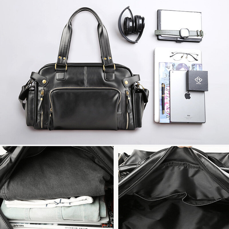 Cartella da uomo in morbida pelle per Laptop Tote bag borsa a tracolla da lavoro borsa a tracolla per il tempo libero borse da viaggio grandi nero XA158C