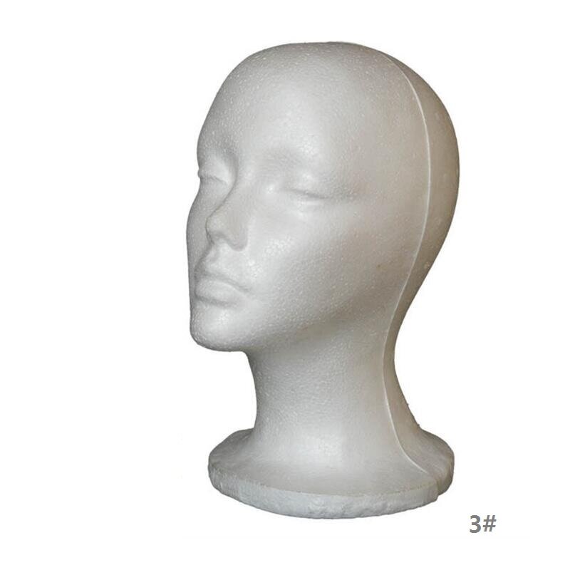White Foam Wig Display, Peruca Head Display Prop, Chapéu Cap Holder, Isopor Foam Head Wig Stand