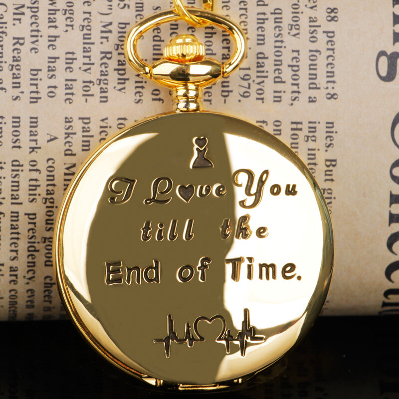 럭셔리 황금 석영 주머니 시계 "나는 당신을 사랑해" 커플 선물 시계 펜던트 유행 고품질의 크리스마스 선물