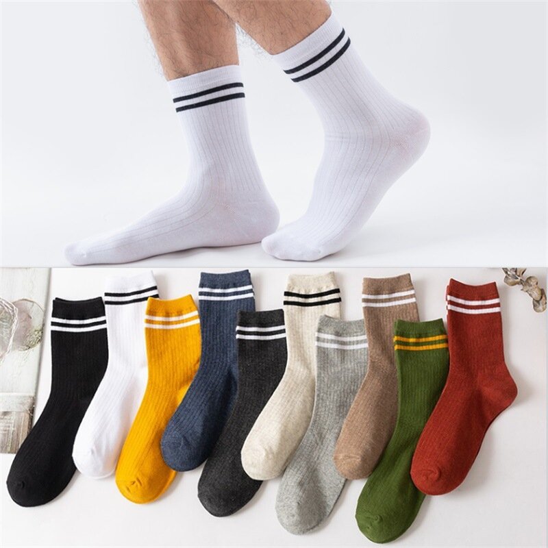 Eenvoudige Midden Buis Mannen Sokken Effen Kleur Zwart Wit Grijs Ademend Katoen Sport Sokken Mannelijke Korte Sokken