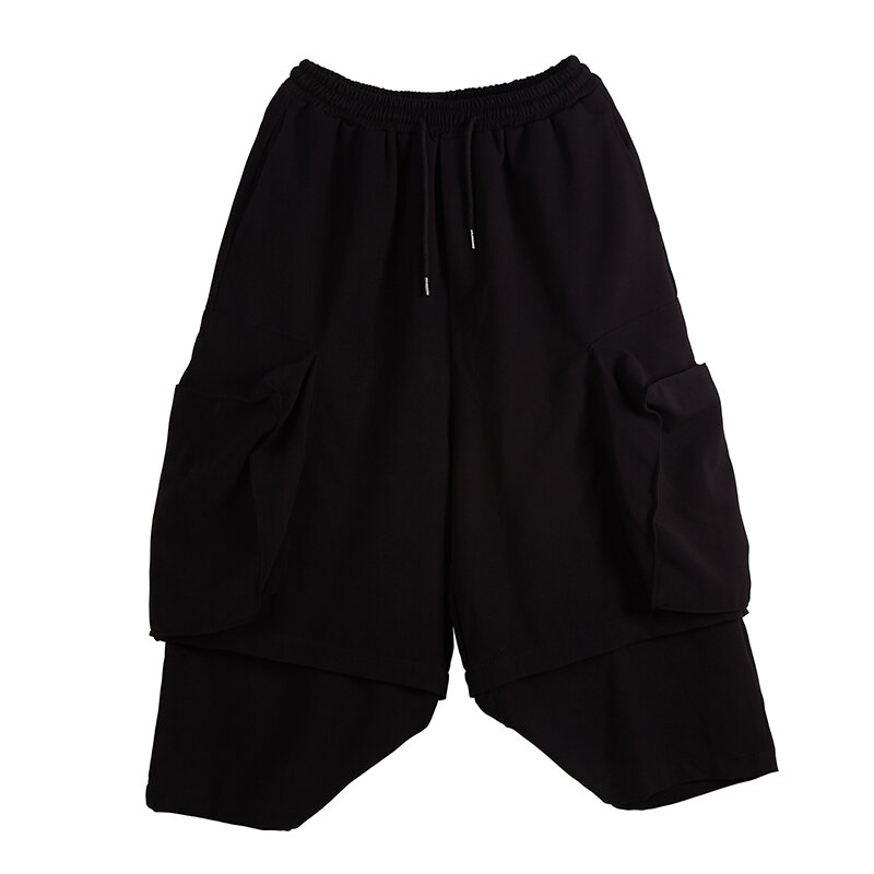 Męskie dziewięć spodnie z rozcięciem wiosna/lato yamamoto style męska luźna szeroka nogawka spodnie fałszywe dwie spódnice spodnie duża kieszeń trend