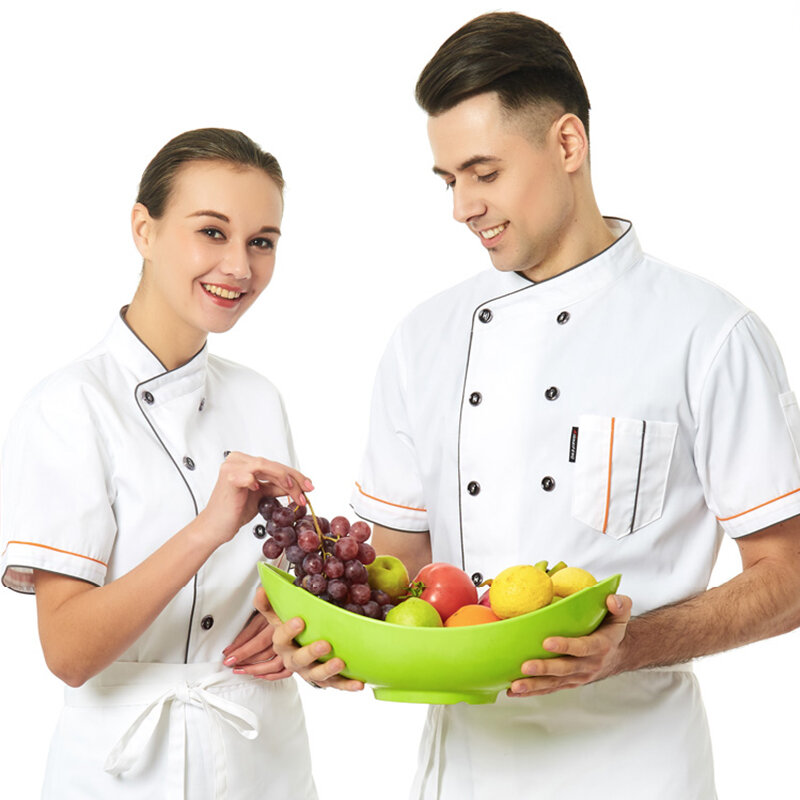 Рубашка с коротким рукавом, красная, унисекс, для кухни, униформа для гостиничного шеф-повара, пекарня, обслуживание, повара, дышащая двубортная куртка шеф-повара