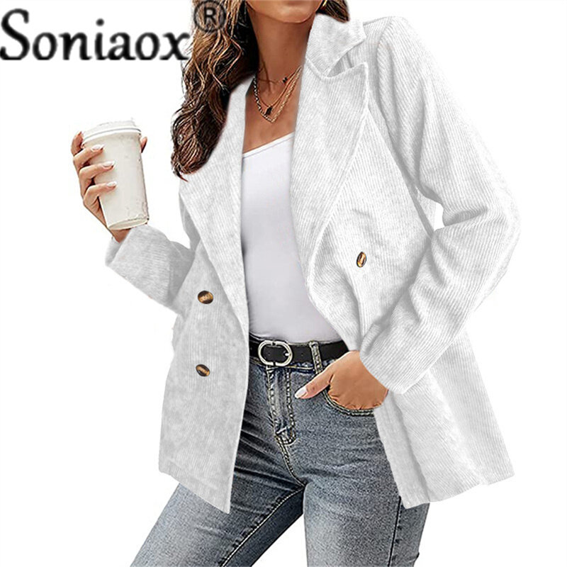 Moda feminina blazers casual sólido solto manga comprida botão casaco de veludo para senhoras de escritório elegante inverno jaqueta topos