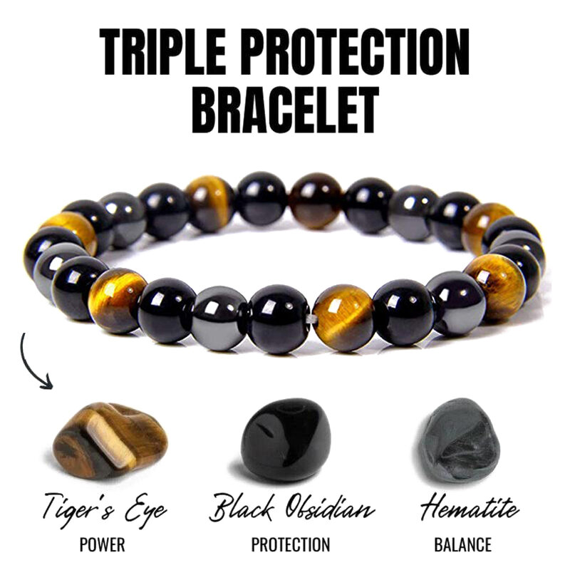 Obsidienne noire naturelle hématite oeil de tigre perles Bracelets hommes pour Protection magnétique de la santé femmes bijoux d'âme Pulsera Hombre