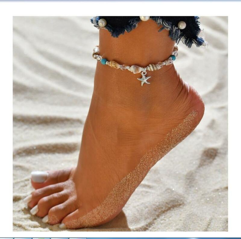 Gelang kaki manik-manik bintang laut untuk wanita gelang kaki pantai buatan tangan rantai kaki Bohemian sandal perhiasan Boho S2287