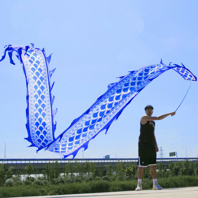 Wasbaar Blauw Wit Porselein Draak Dans Producten Voor Een Persoon Vierkante Fitness Dragon Festival Geschenken Speelgoed Lint Dans Props