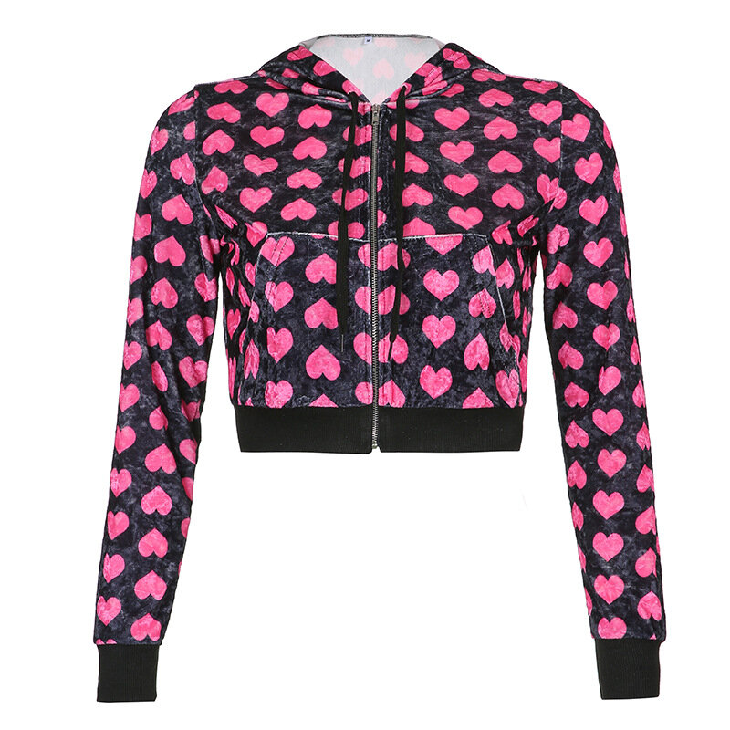 Brandy rosa y2k jaquetas feminino bonito hoodies de veludo kawaii coração recortado camisolas outono outerwear zip up streetwear harajuku conjunto moletom feminino