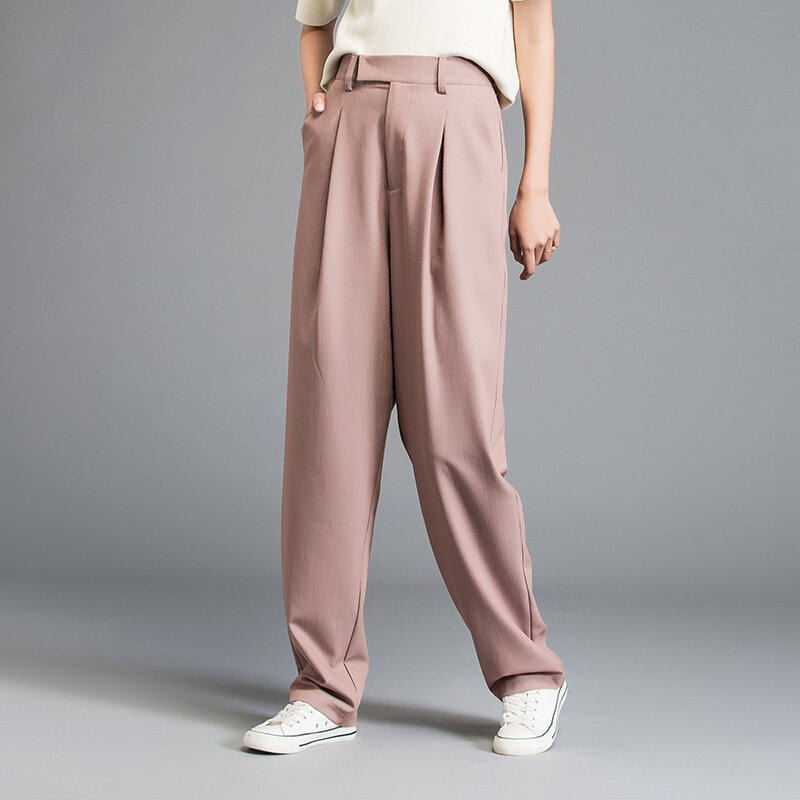 Calça de algodão feminina, peça calça cintura alta para primavera, estilo casual folgada