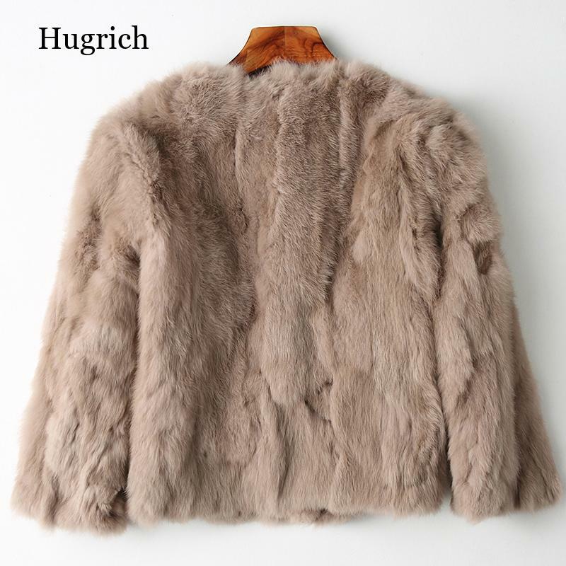 Genuine Full Pelt Fur Jacket Women's Design Rabbit Fur Coat Natural Wholeskin Fur Coat O-Neck Fashion Slim Thin Rabbit Fur Coat