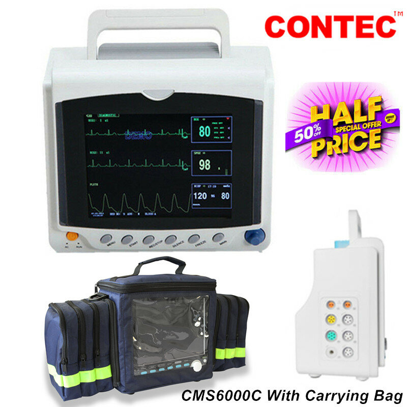 CONTEC وحدة العناية المركزة CCU المريض مراقب 8 ''الرقمية ECG NIBP درجة الحرارة SPO2 PR CONTEC إشارات حيوية آلة CMS6000C مع حقيبة حمل