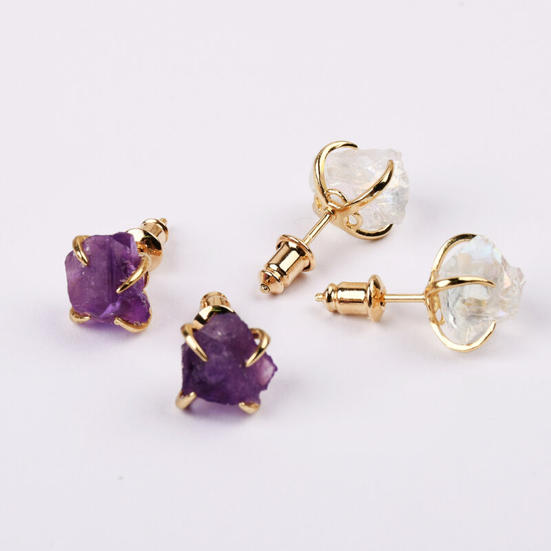 Pendiente de cristal curativo de Color dorado para mujer, pendientes de tuerca de piedras naturales multitipos, pendientes de garra, nuevas gemas, ZG0446