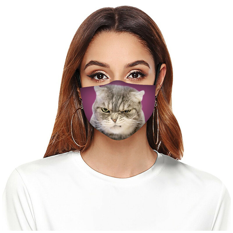 1PC maska dla dorosłych modne wielokrotnego użytku maska błyskowa oddychająca ochrona zewnętrzna Antidust usta śmieszne słodkie Cat décorotion drukowane