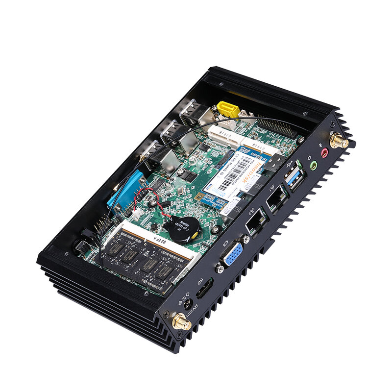 Qotom-Mini PC Industrial sin ventilador con Bay Trail N2930, procesador integrado de cuatro núcleos, 1,86 GHz, DDR3, RAM, MSATA, SSD
