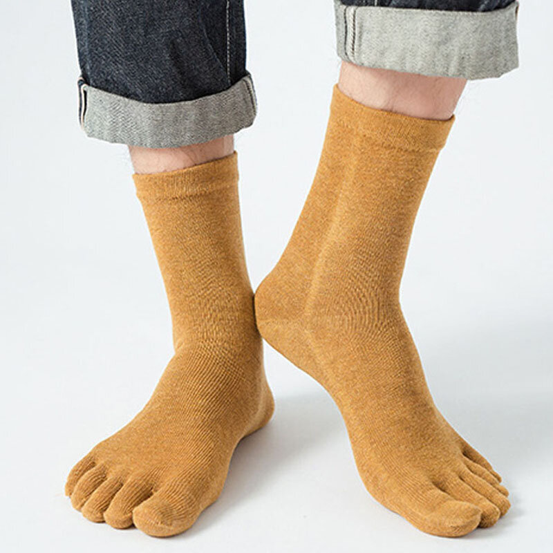 Calcetines de algodón de 5 dedos para hombre, medias de negocios sólidas que absorben el sudor, suaves y elásticas, para vestido de fiesta, para las 4 Estaciones, 5 pares