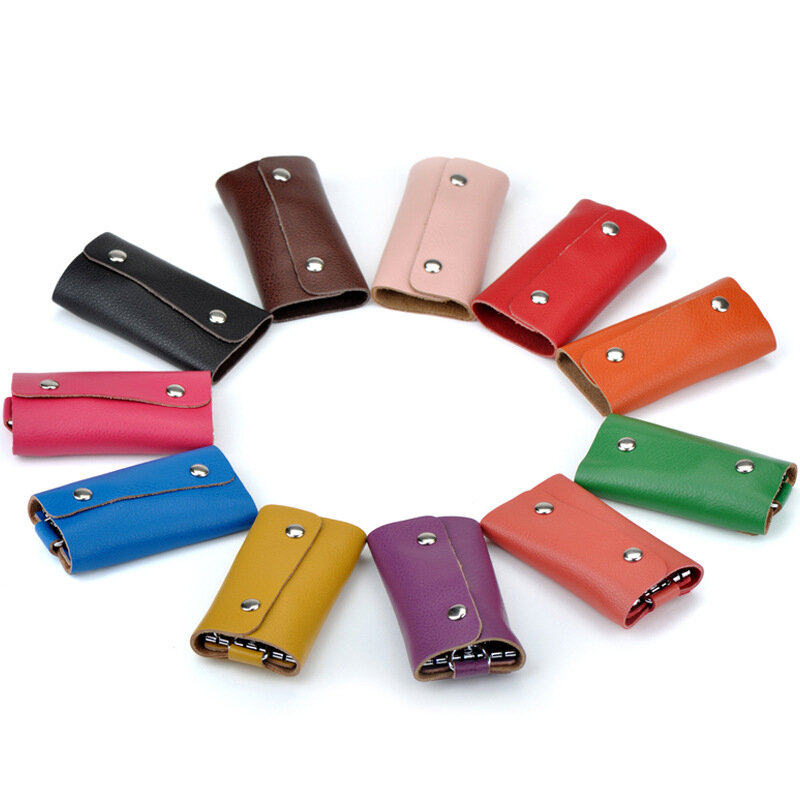 Suporte de couro portátil para chave, porta-chaves, capa de carteira unissex, simples, de cor sólida, 1 peça