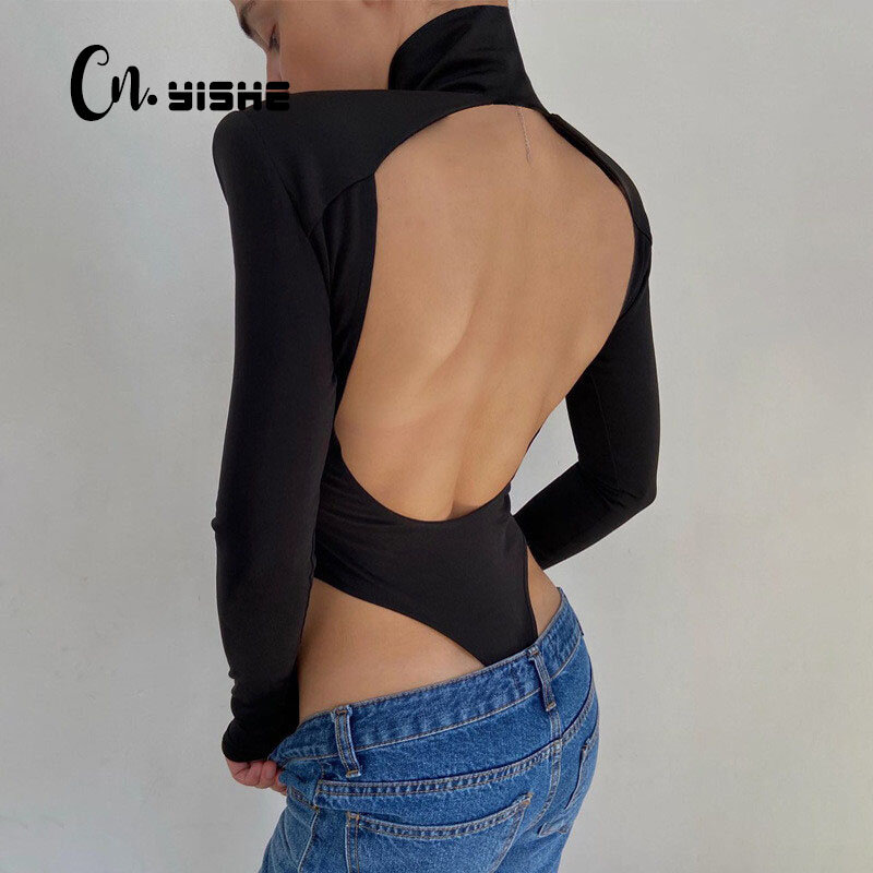 CNYISHE-bodysuits de gola alta sem costas de uma peça feminina, macacões sexy, tops elegantes, macacão casual, macacão de inverno