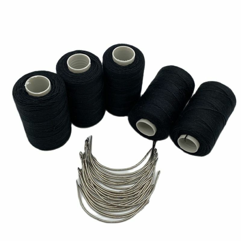 Kit d'aiguilles de fil incurvées C avec cadeau, fil de tissage de cheveux noir, fil à coudre en coton, 25 pièces, 5 rouleaux