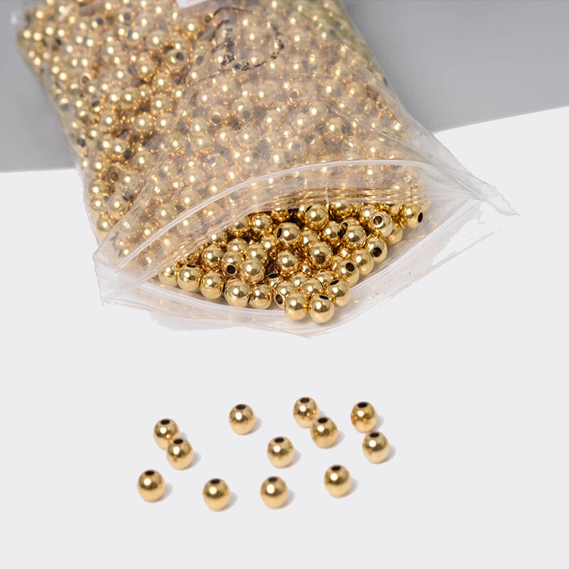 50 buah asli kuningan bulat bola ruang manik-manik 3/4/5/6/8mm gelang longgar jimat Bead untuk DIY kalung membuat Perhiasan Aksesoris