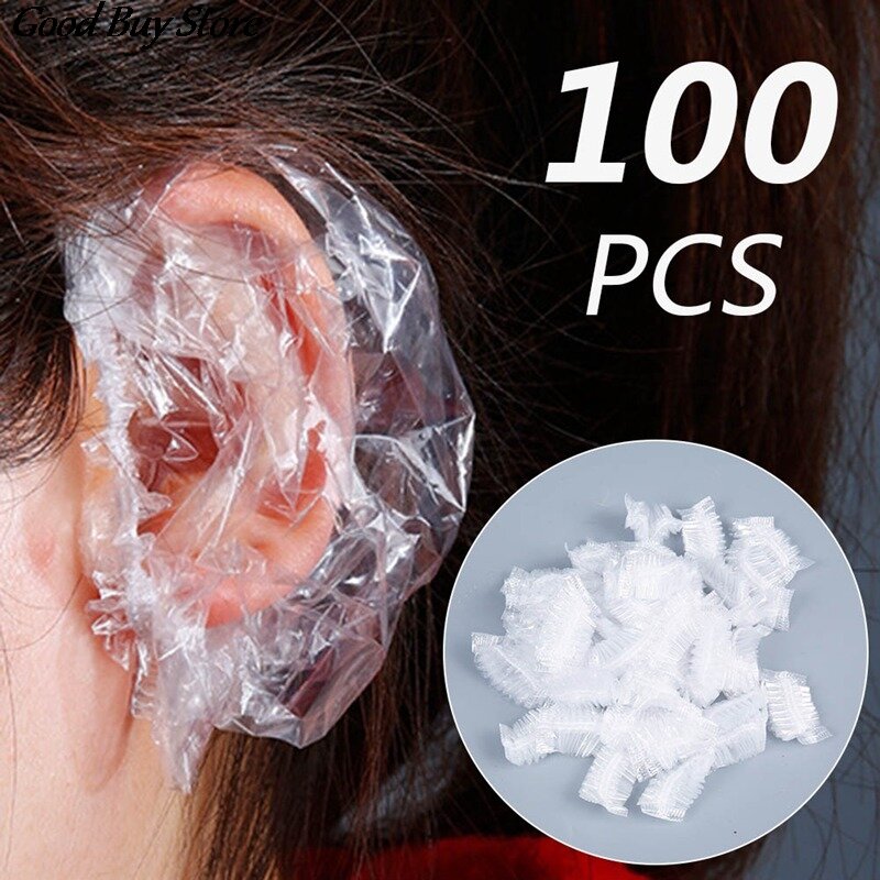 100PCS Hairdressing Earmuffs Salon Waterproof Clear Ear Cover Ear Protection Transparent Bath Shower Earmuff Cap Cleaning Tools