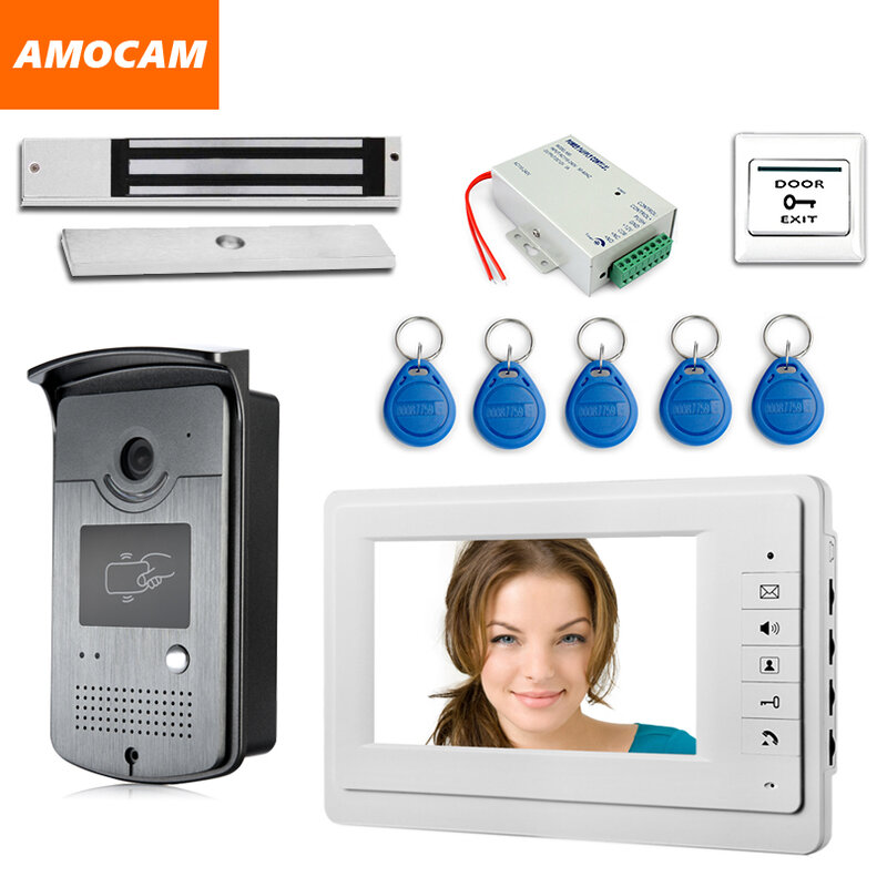7 "Touch Screen Video Deurtelefoon Intercom 1 Monitor + Rfid Toegang Camera Waterdicht + 180Kg Elektrische Magnetische lock + Deur Exit
