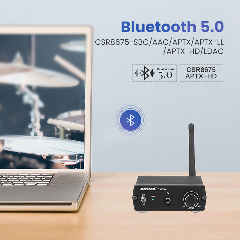 New ES9038 Decoder DAC CSR8675 Bluetooth APTX HD LDAC Stereo Headphone Amplifier 24Bit 96KHz Input USB Coaxial RCA AUX Output