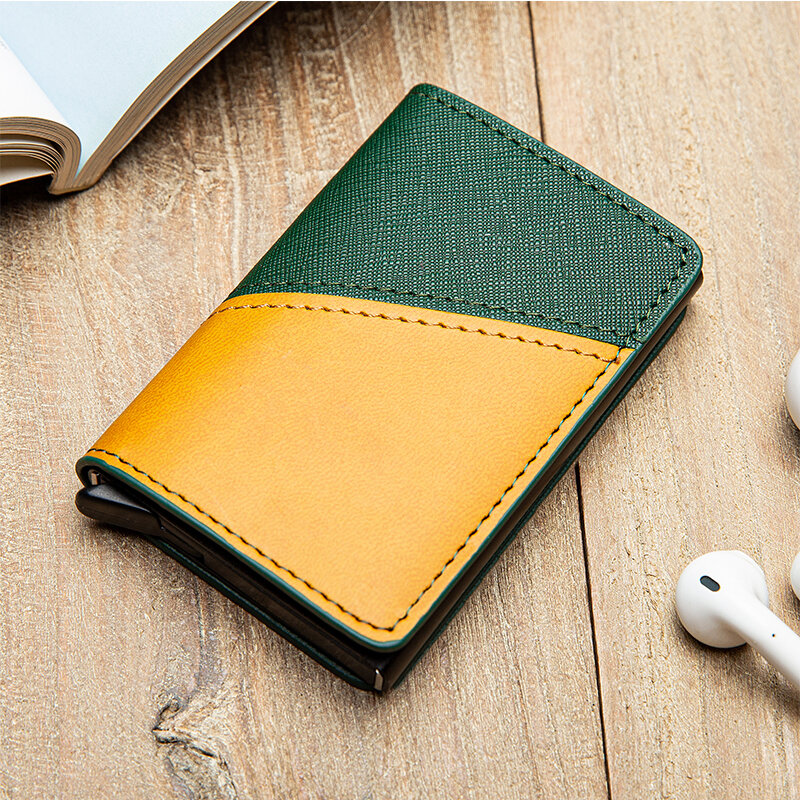 Zovyvol – portefeuille en cuir et en aluminium pour hommes, porte-cartes de crédit Rfid, couleur mixte, porte-cartes d'identité mince