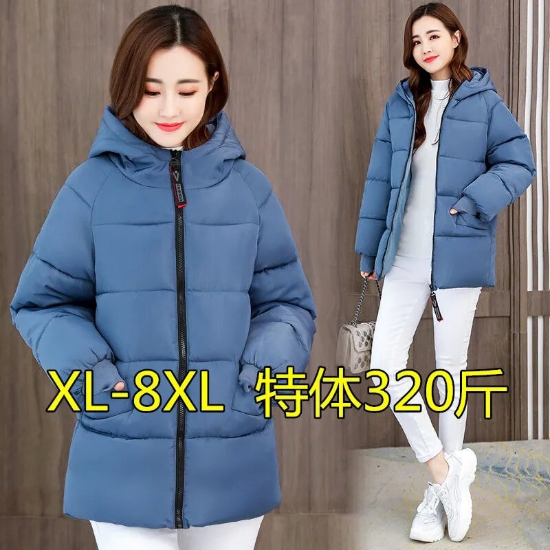 Женская зимняя пуховая куртка, свободная теплая парка с капюшоном, бежевая куртка большого размера 8XL, 2022