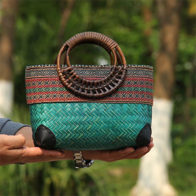 女性用ミニバンブーハンドバッグ,手織り,和風,サマーバッグ,26x15cm,a6109