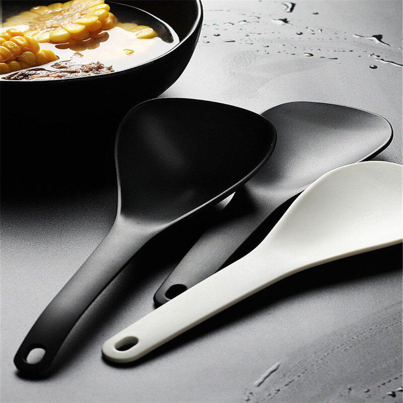 ノンスティックプラスチックライススプーン炊飯器ロング調理米へらスクープ黒、白スープスプーン調理器具食器