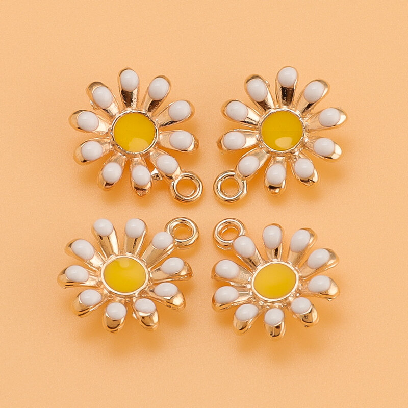 10Pcs Enamel Daisy Flowers Charms for Necklace Earring Making Pendants Sunflower Charms DIY Jewelry Findings Accessories