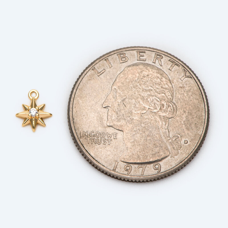 10 pces cz pavimentada estrela charme 6x8mm, 18k banhado a ouro latão mini estrela pingente (GB-1747)