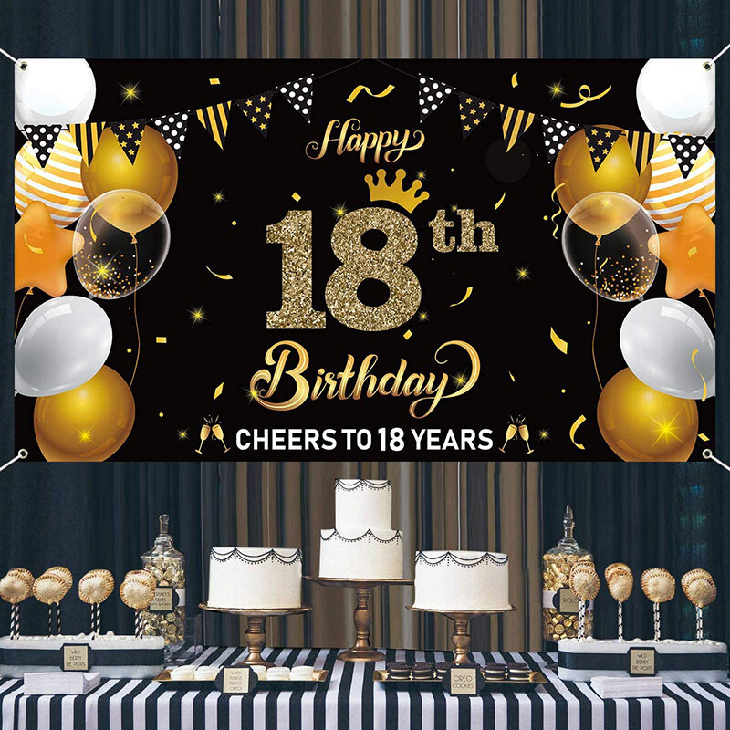 Happy 18th Birthday Backdrop Banner Cheers to 18 Years Background Banner Decor Parties Supplies Indoor Outdoor Photo Booth Props